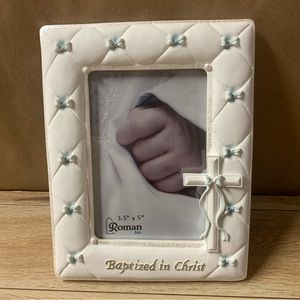 New! Roman Inc Baptism Photo Picture Frame Blue Boy Baptized 3.5” x 5”